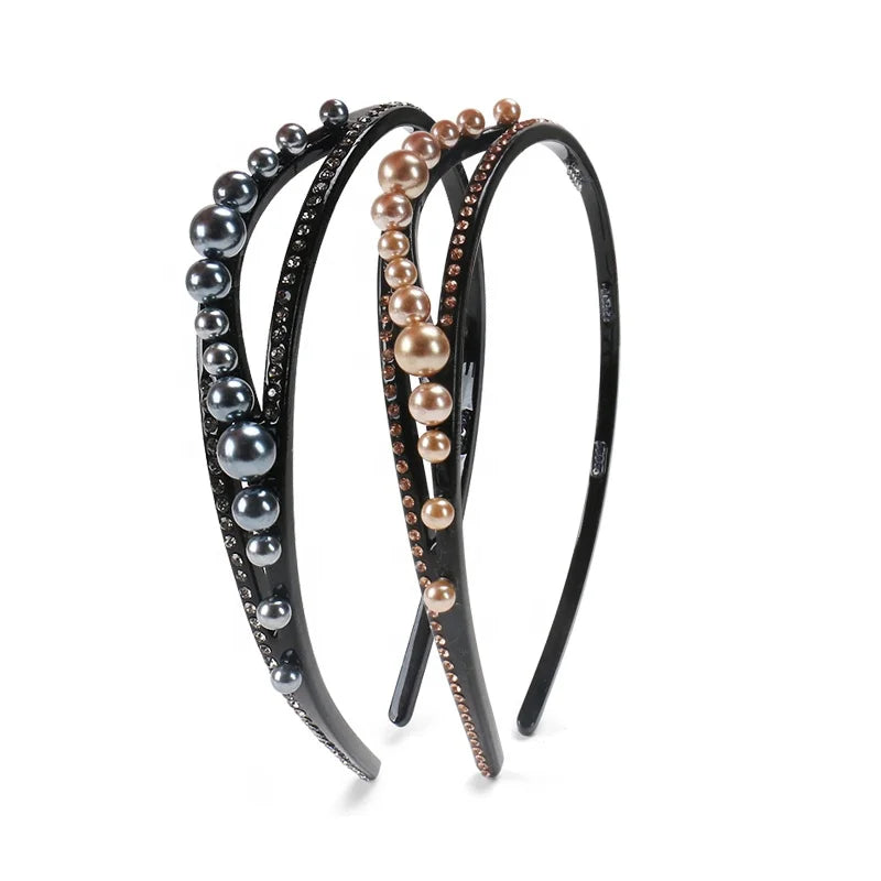 Imitated Pearl Rhinestone Headband with Teeth Non-Slip Hairband Cellulose Acetate Hairband Hair Accessories for Women Girls
