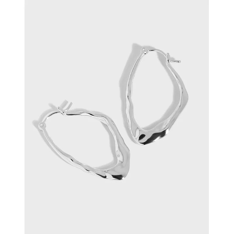 Luxury Women 925 Sterling Silver Geometric Irregular Hoop Earrings Fine Jewelry