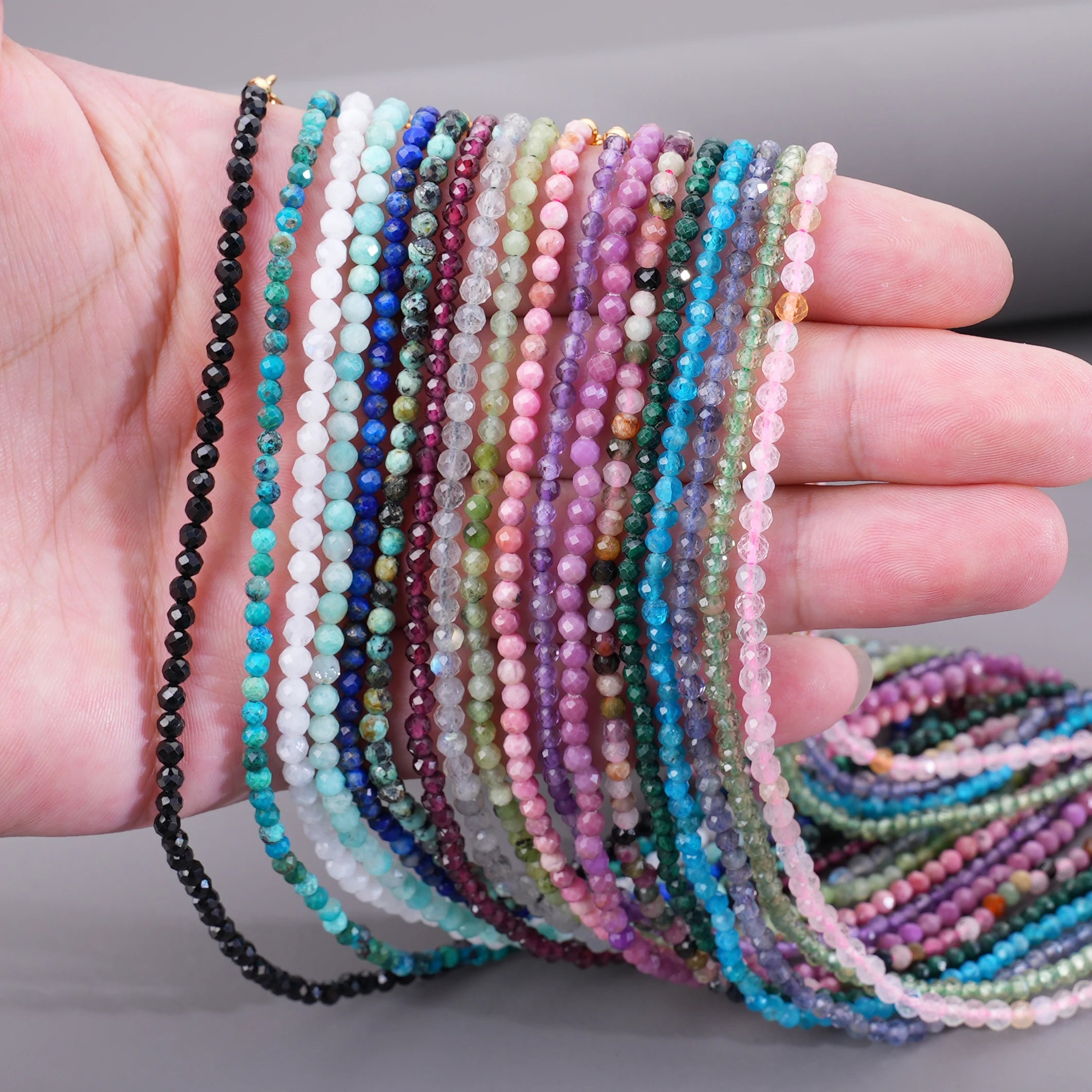 Wholesale Natural Stone Jewelry Pink Quartz Crystal Tourmaline Faceted Rainbow Gemstones Round Beads Chunky Stone Necklace Women