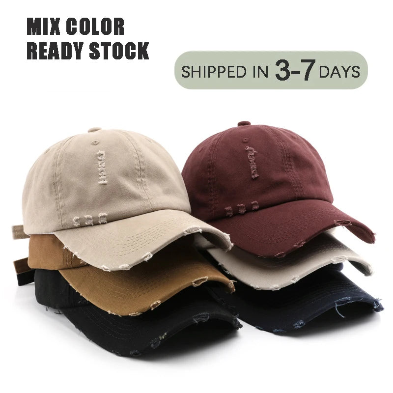 High Quality 6 Panel Cotton Washed Distressed Sporty Street Style Unisex Dad Baseball Caps
