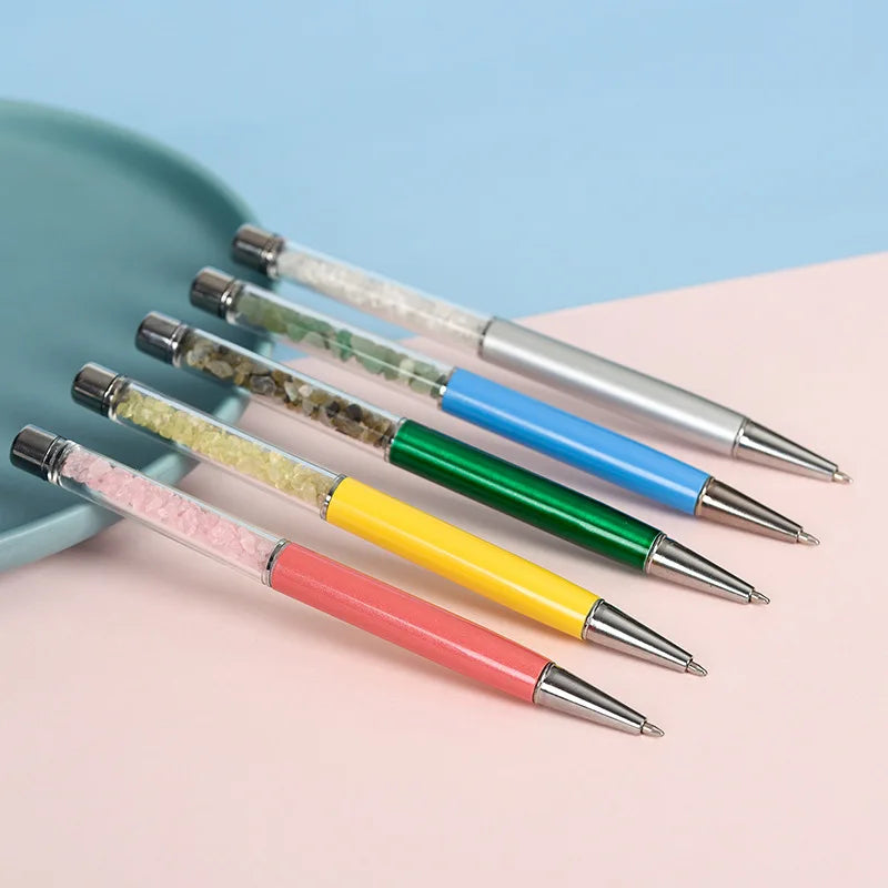 Natural Crystal Crafts  Healing Stone Quartz Chips Pen Crystal Ballpoint Pen for Personalised Gifts
