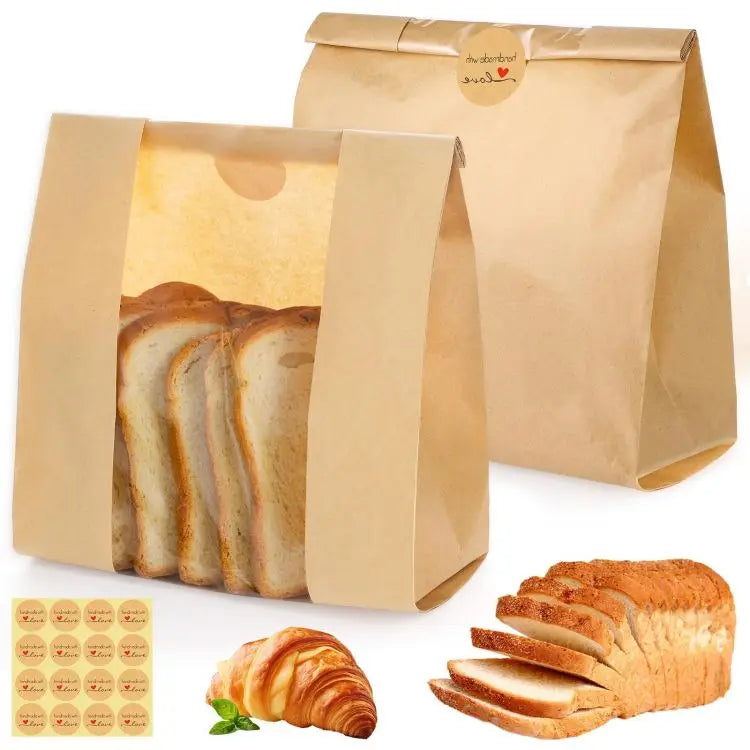 Wholesale Custom Print Biodegradable Sandwich Food Packing Disposable Customize Portable Packaging Bread Kraft Paper Bag