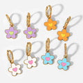 Latest Design Stainless Steel Earrings Women Heart Shape Flower Pendant Enamel Hoop Earrings