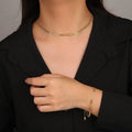 Fine Jewelry Necklaces Set 925 Sterling Silver Chain Necklace Wide Flat Plain Gold Plated Necklaces Bracelets for Women