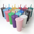 Solid Color Single Wall 24oz 710ml Reusable pp Cold Water Drink Coffee Mug Tumbler Plastic Cups with Lids and Straws