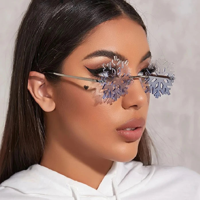 Trend Rimless Eyeglasses Fashion Christmas Snowflake Shape Sunglasses Women Men Trend Rimless Party Dance Temperament Sunglasses