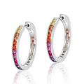 Hot Sale 925 Sterling Silver Rhodium Plated Huggie Hoop Earrings Women Color Rainbow Stone Huggie Earrings