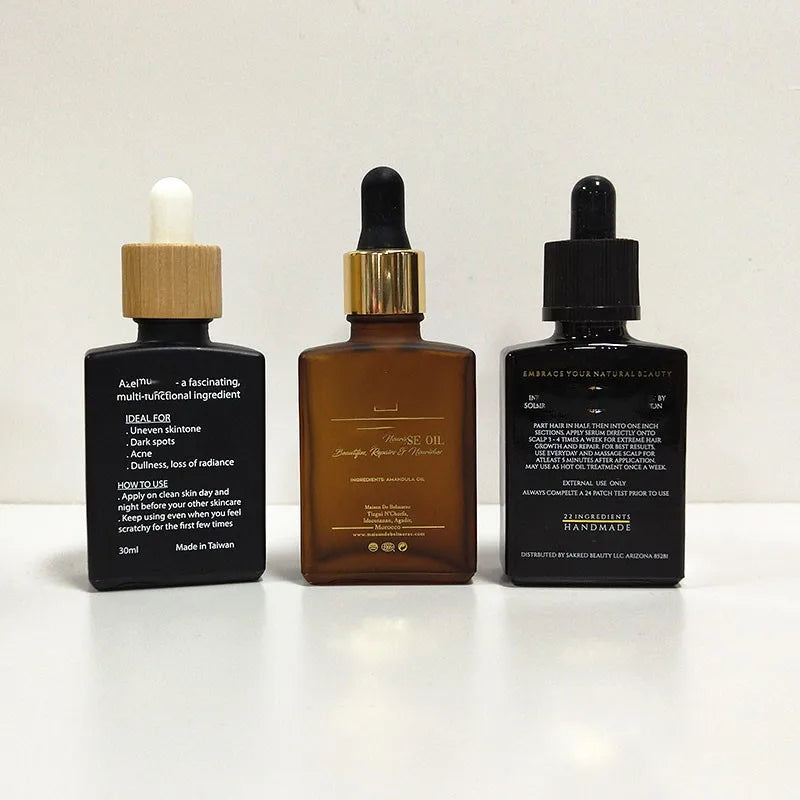 Custom Frosted Amber square Dropper Bottle 30ml Rectangle square Black Amber Frosted Brown Glass Dropper Bottle