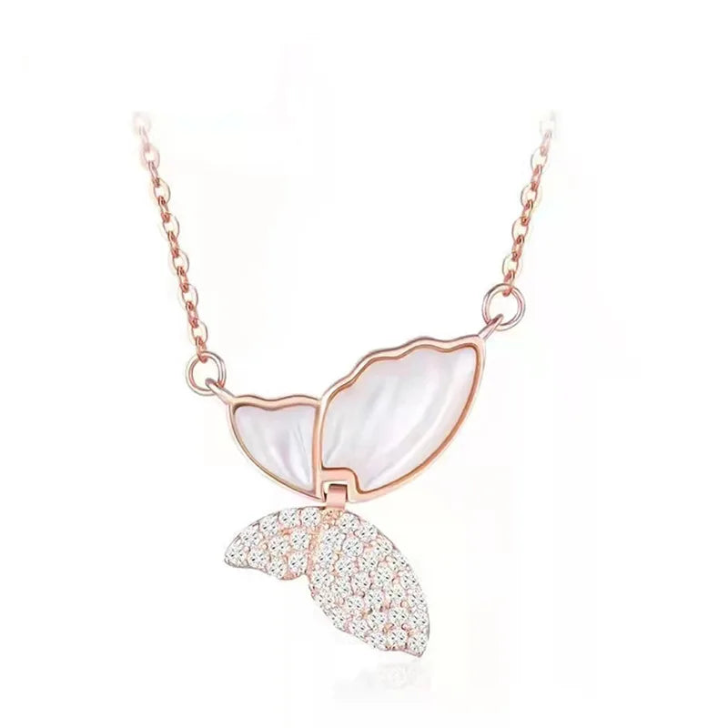 Fine Jewelry 925 Sterling Silver Women butterfly Pendant Shell Necklace for Gift