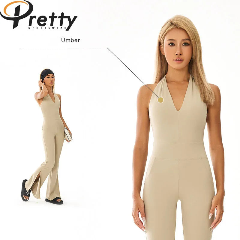 2024 New Arrivals Customized Logo Women's Jumpsuit Hip Lifting Sleeveless All-in-one Bodysuit Gym Fitness Jumpsuit