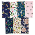 7pcs/lot 100% Cotton Eco-Friendly Sustainable Assorted Blue Floral Pattern Patchwork Fabric Quilting Squares Sewing Craft Cloth