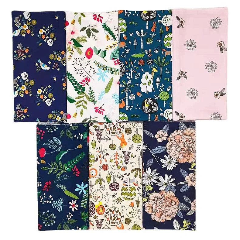 7pcs/lot 100% Cotton Eco-Friendly Sustainable Assorted Blue Floral Pattern Patchwork Fabric Quilting Squares Sewing Craft Cloth