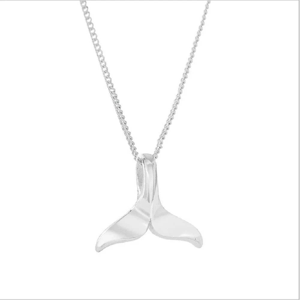 S925 Sterling Silver Mermaid Tail Pendant Necklace Charm Women Smooth Fish Tail Choker Necklaces Jewelry