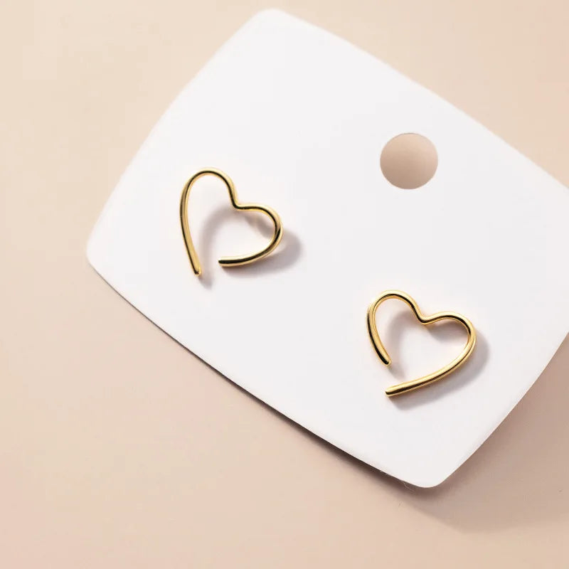 925 Sterling Silver Irregular Love Heart Shape Gold Plated Studs Earrings Fashion Jewelry for Women