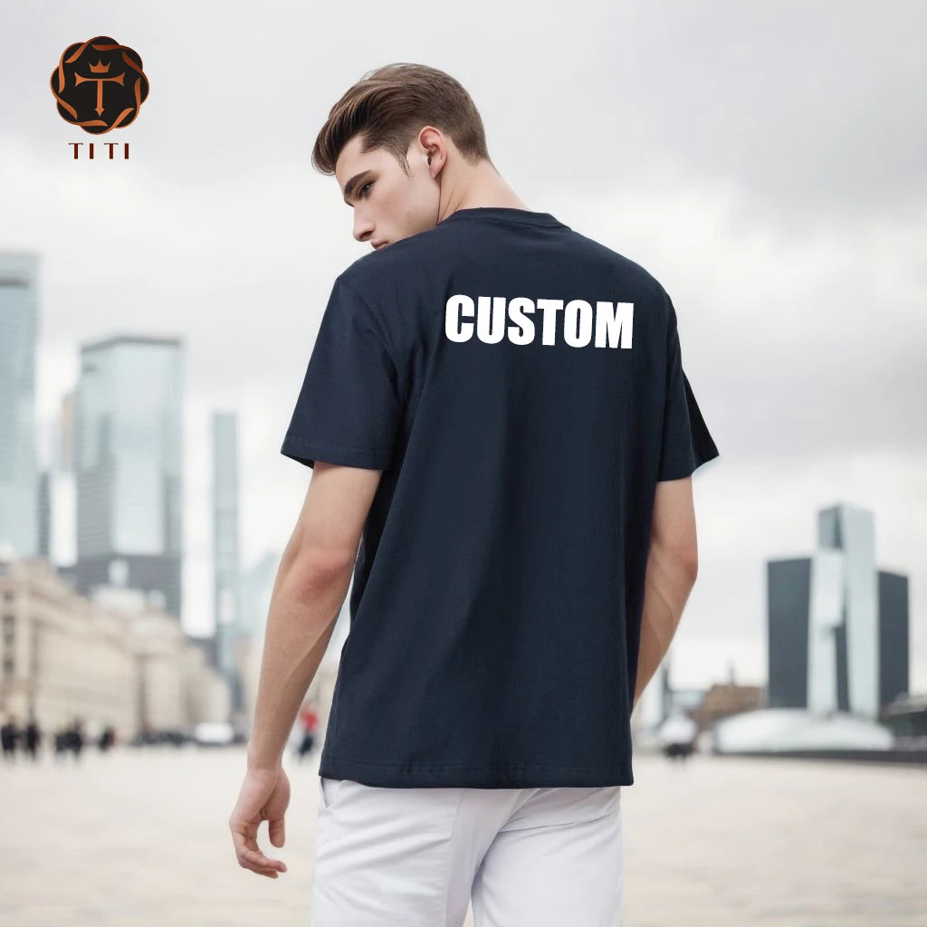 2025 Custom Logo 220gsm 100% Cotton Men's Oversized Short Sleeve T-Shirt High Quality Wholesale Solid Color Blank KNITTED Fabric