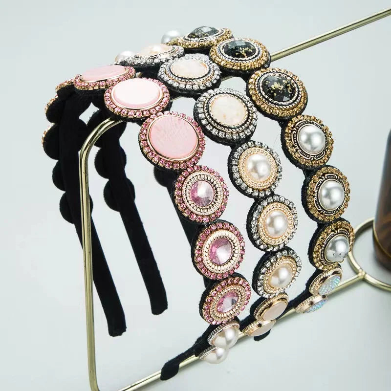2022 Korean Hair Accessories Retro Headband Rose Pressure Hair Baroque Pearl Head Bands for Women
