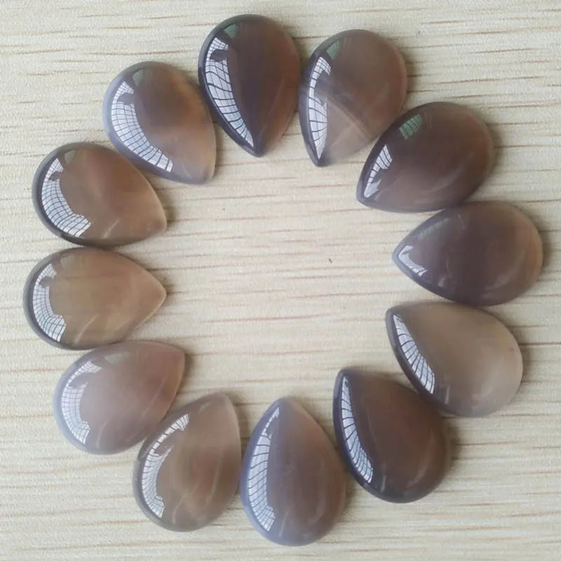 DIY Natural Semi Precious Stone Smooth Waterdrop 25*18mm Grey Agate Cabochon From for Factory Price Crafts