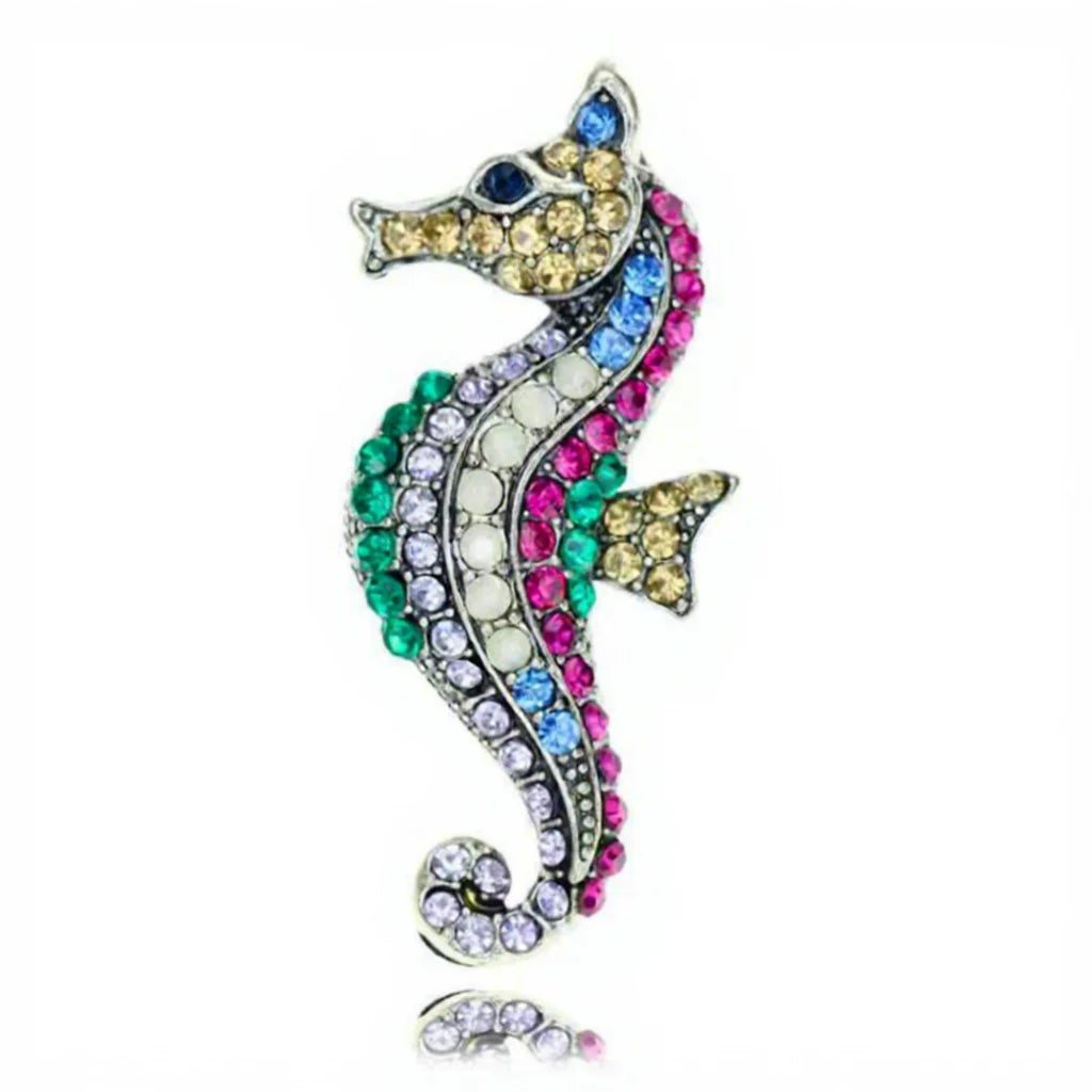 WBR-1763 Keering Colorful Rhinestone Sea Horse Cheap Personalized Wholesale Price Animal Fashion Jewelry Brooches Luxury Women