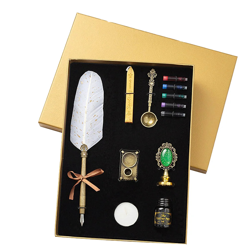 New Style Promotion Fountain Pen Customer Logo Gift Set Retro Feather Fountain Metal Absorbing Ink Pen