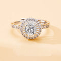 Luxury Silver Plated Wedding Ring For Women Hollow Round Shape Full Diamond Moissanite Diamond Zircon Engagement Finger Ring