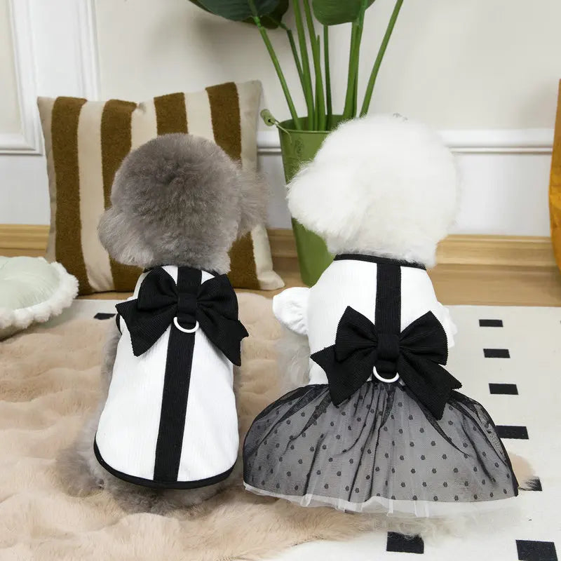 Teddy Bixiong Casual Fashion Dog & Cat Clothes New Year's Solid Pattern Polyester Classic 25 Dress Couple Set for Spring Summer