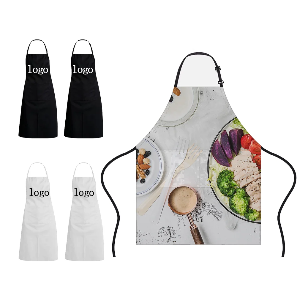 Custom Design Kitchen Apron with Pockets All Over Full Printing Business Advertising Promotional Gift Aprons Kitchen Polyester