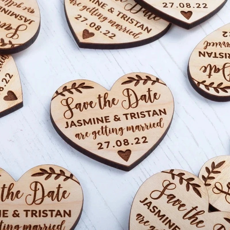 Wedding  Gift Custom Save the Dates Wood Heart Magnets Invitation