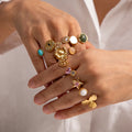 New Style Jewelry Cubic Zircon Eye Ring Stainless Steel Natural Stone Lava Flower Turquoise CZ Stone Open Rings