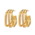ZUOLA Vintage Luxury Jewelry 18K Gold Plated Geometric Square C Shape Stud Earrings Shiny Zircon for Women