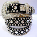 Wholesale 3.3cm 1.3" Width Zinc Alloy pony Hair Fancy Western studded Crystal Rhinestone Pin Buckle Belt for Jeans Trousers