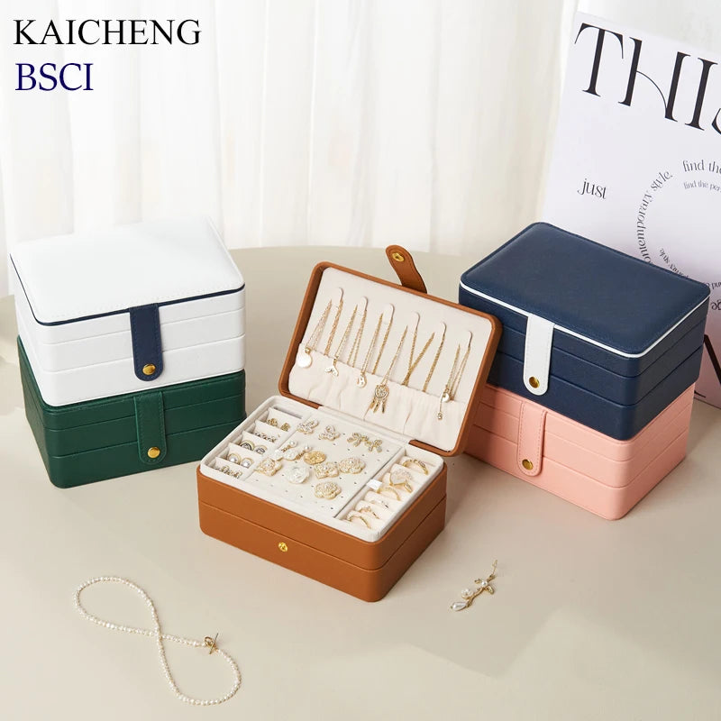 Hot Wholesale Factory Pink Travel Jewellery Storage Organizer Case Blue Green Custom Pu Leather Velvet Jewelry Box WIth Logo