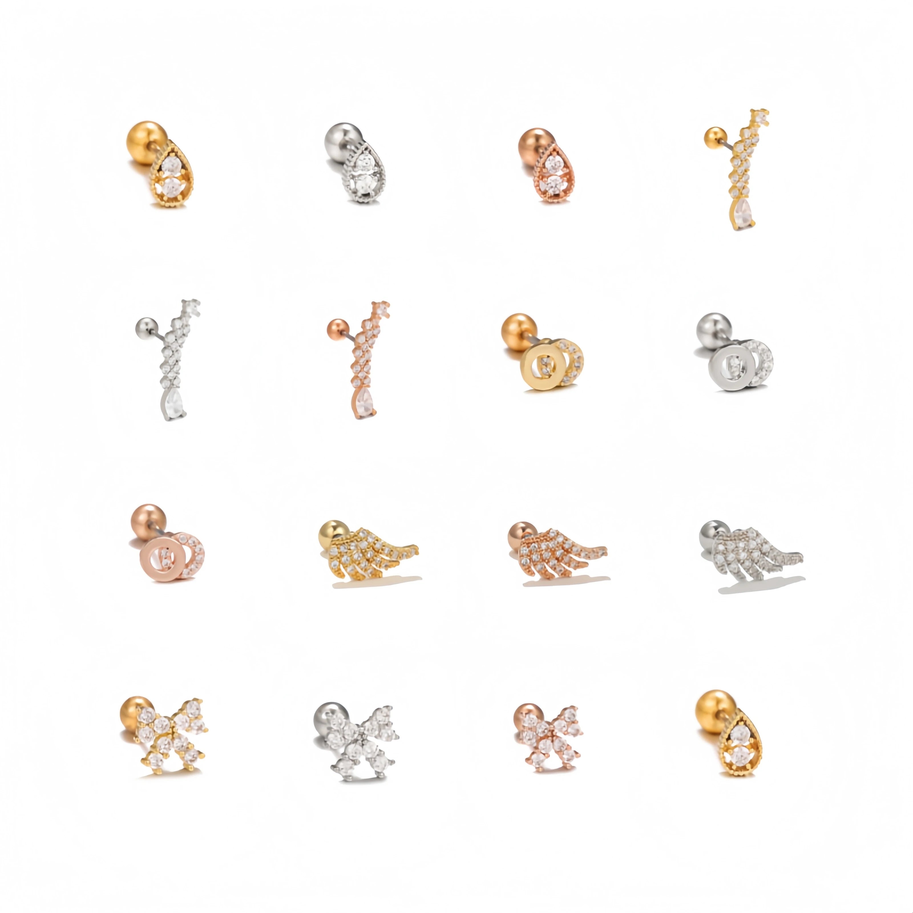 Hot New 18K Gold Plated Earring Geometric Ear Stud Screw Ball Zircon Ear Stud European and American Brass Piercing Jewelry