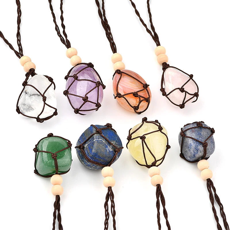 Eco Friendly 100% Linen Cord Necklace Interchangeable Gemstone Macrame Hemp Crystal Stone Pendant Necklace