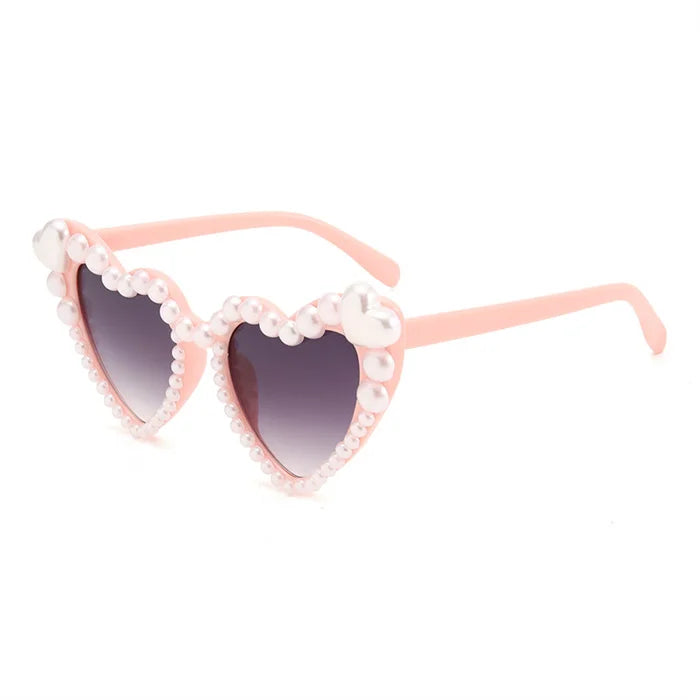 Fashion Party Decorative Multi Candy Color Gradient Love Sunglasses Uv400 Trendy Large Frame Heart Handmade Pearl Sunglasses
