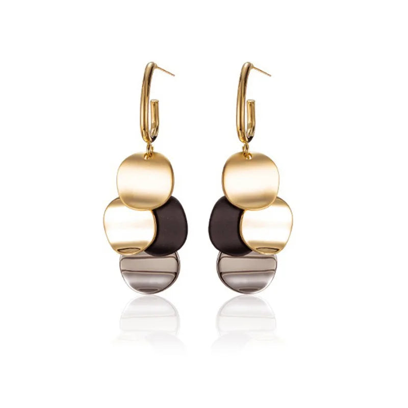 AA00455 New Trendy Metal Disc Tassel Earrings S925 Silver Needle Drop Earring Round Pendant Earring