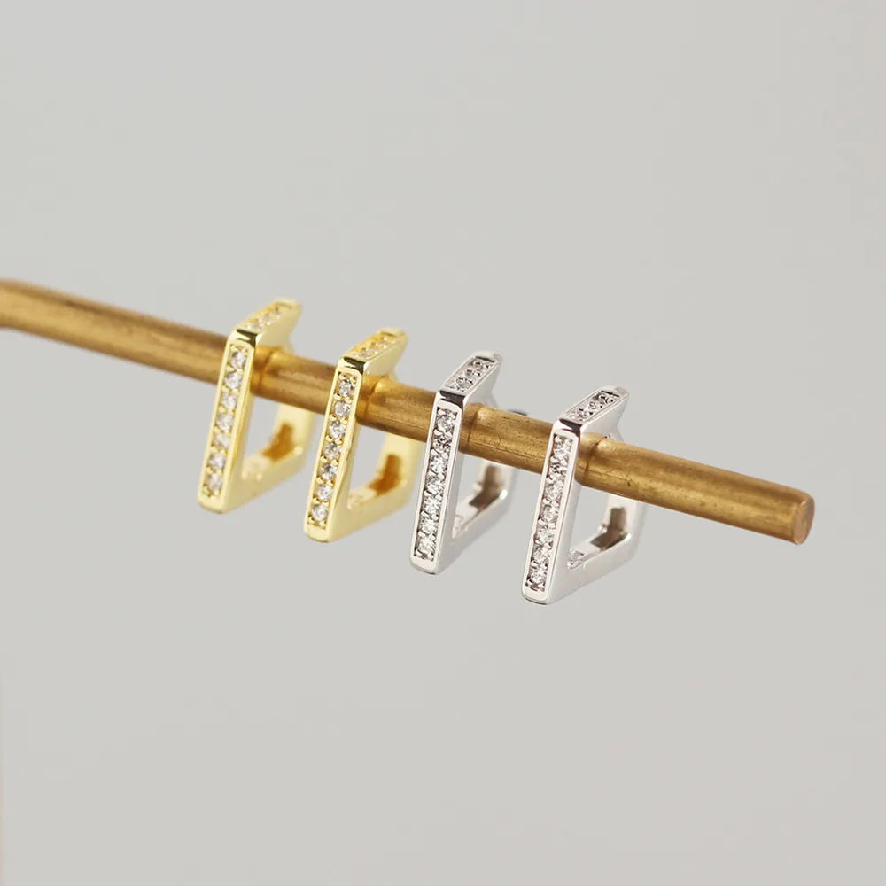 925 Silver Square Wide Edition Huggies Earring Button Ear Nail Fashion Woman Hoop Earrings Party Elegant Luxury Bridal Jewelry