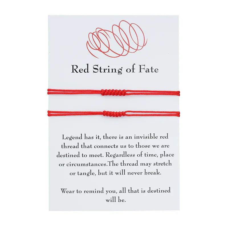 Two Piece Set Simple Braided 7 Knot Designed Friendship Lovers Couple Wish Lucky Red String of Fate Bracelet With Card