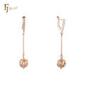FJ Fallon Fashion Jewelry Long Flower Bead Drop Clip-On Earrings Plated in Rose Gold Brass Based