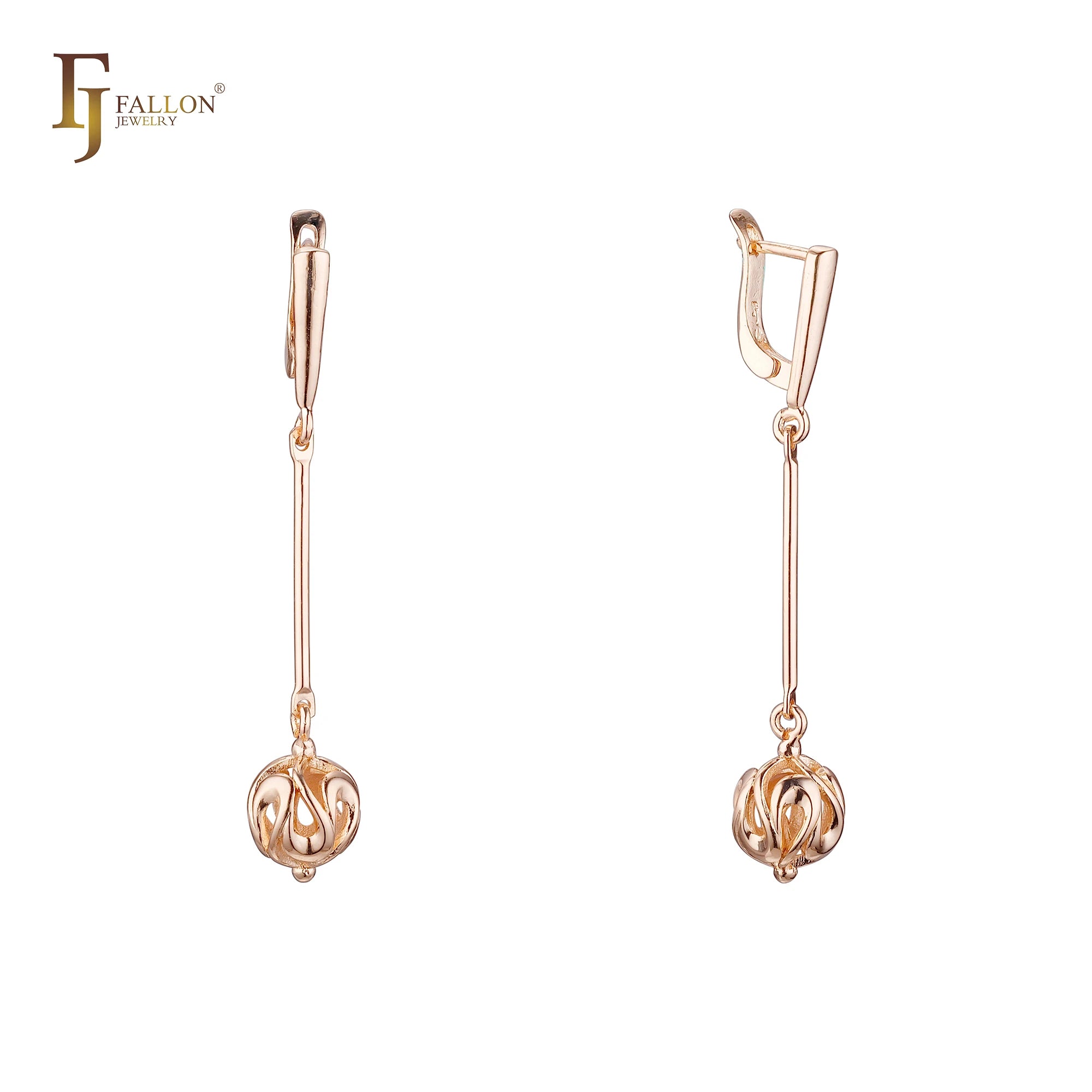 FJ Fallon Fashion Jewelry Long Flower Bead Drop Clip-On Earrings Plated in Rose Gold Brass Based