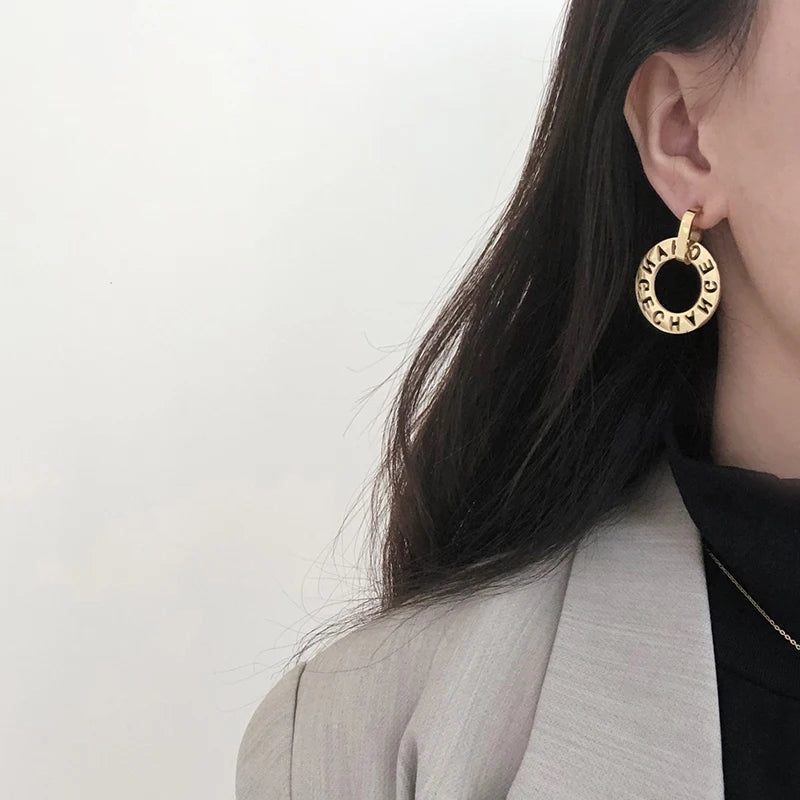 Vintage Jewelry Stainless Steel Christmas Earrings Chunky Earring Biscuit Shape Round Hollow Fashion Hoop Earrings