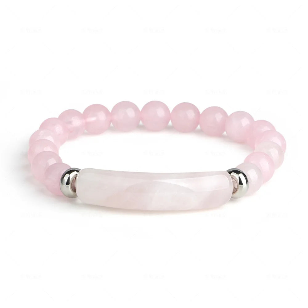 2022 Elastic Thread Braided Pink Crystal Agate Bracelet Natural Tiger Eye Stone Bracelet Custom Wholesale