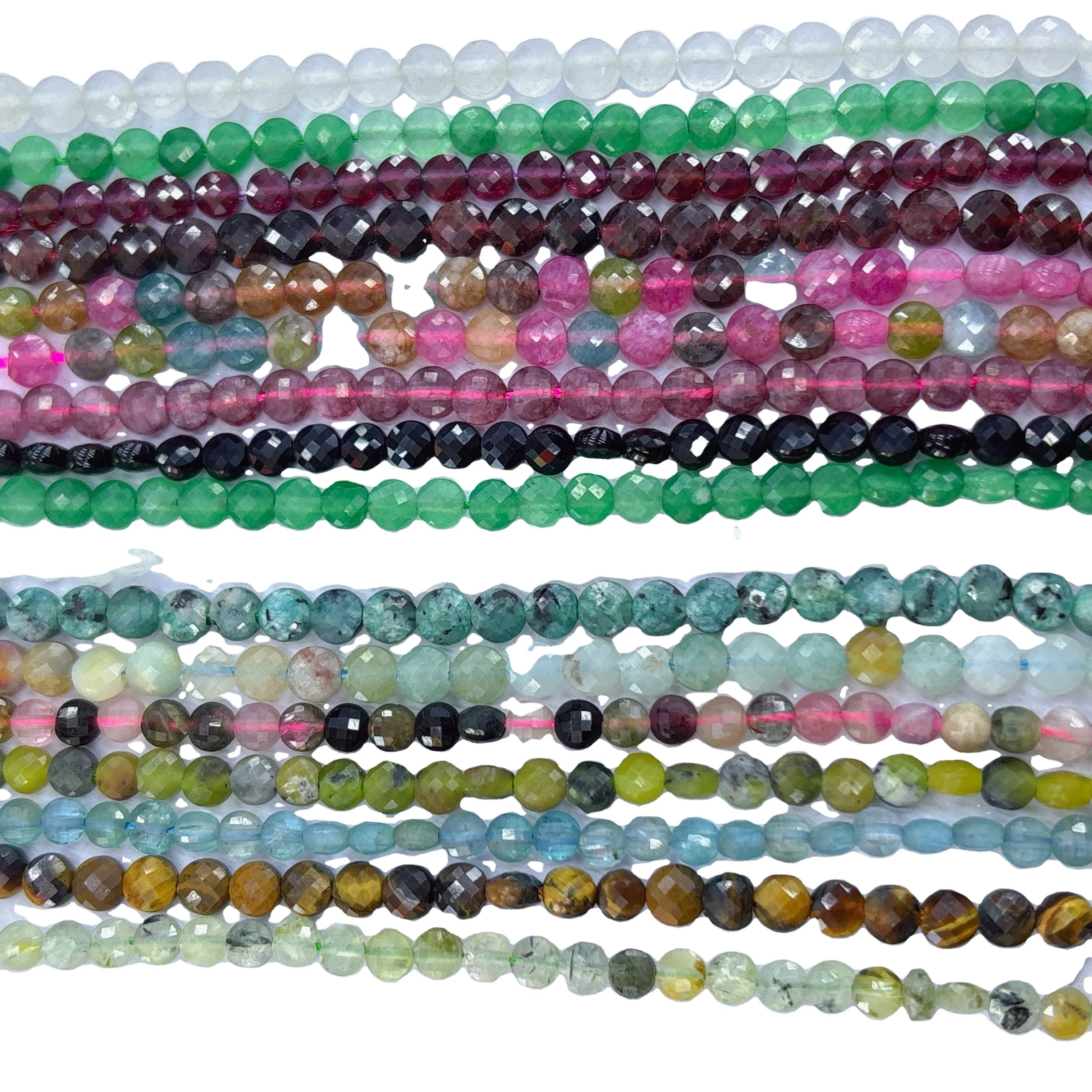 Natural Faceted Stone Beads 4*4mm Round Double Track Bead Necklace Jewelry Making Crystal Beads for Jewelry Making