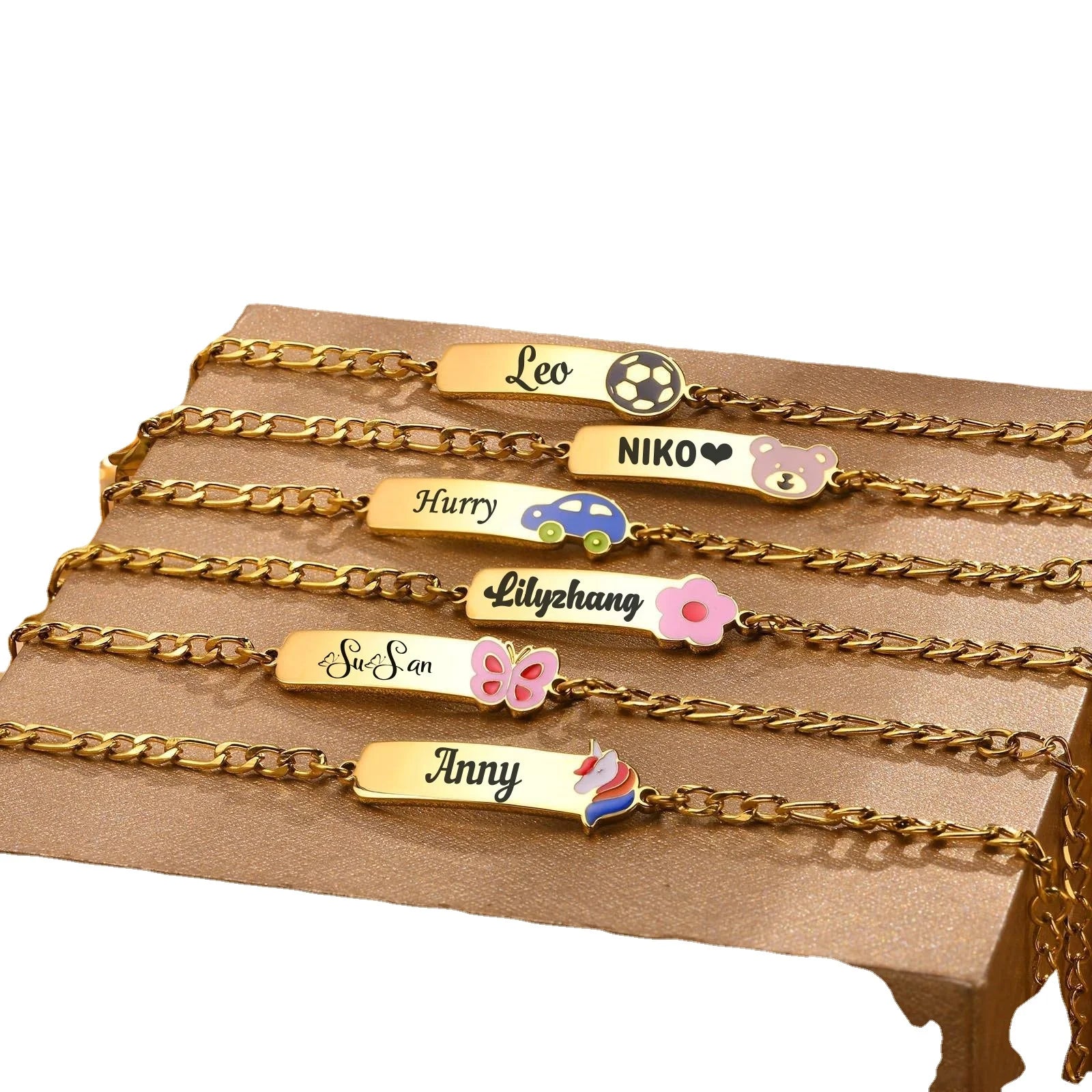 QIUHAN ODM Stainless Steel Gold Nameplate Chain Bracelet Engraved Letter Enamel Custom Name Bracelet
