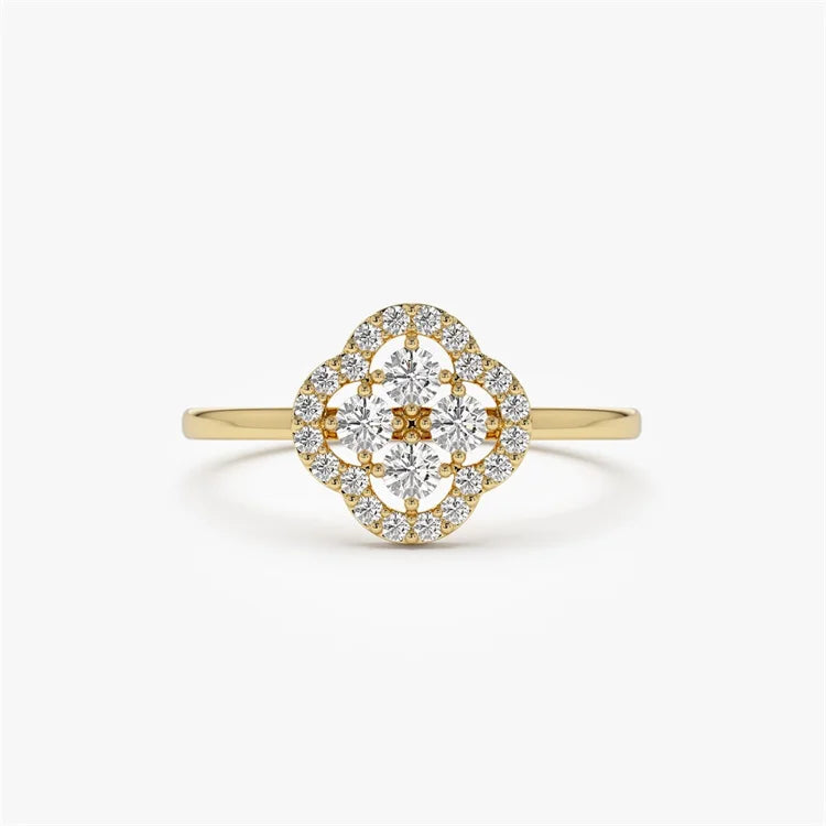 Dainty Floral Shape Jewelry 18k Gold Plated 925 Sterling Silver Cz Diamond Lucky Clover Ring for Women