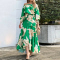 Fangxin Good Quality 2023 3XL Size Long Lantern Sleeve Dress One-Piece Floral Womens Dresses for Ladies