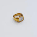 Wholesale Gold Plated Squared Gemstone White Shell Signet Ring Seashell Ring Vintage Style Women Jewelry MegaBDM