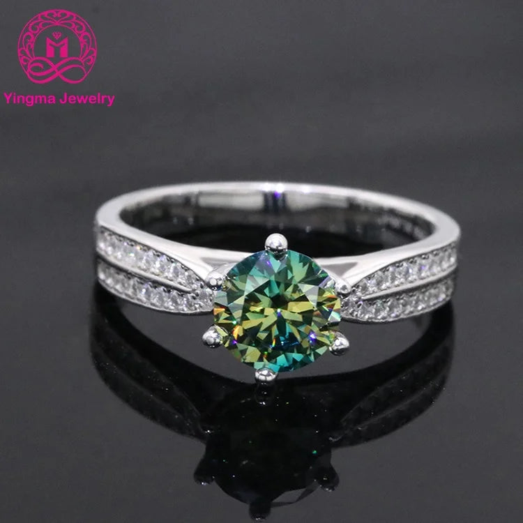 Wholesale Moissanite Rings 925 Sterling Silver Wedding Engagement Ring Round Brilliant Cut Green 3 Carat Moissanite Ring MegaBDM