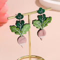 New Easter Handmade Green Lupine Leaves pink Carrots Sweet Cute Fruit Radish Earrings Acrylic Earrings Suitable for Holiday Wear