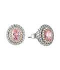 Sterling Silver 925 Premium Austrian Crystal Fashion Oval Shape Pink Sapphire 925 Sterling Sliver Zircon Double Halo Earrings