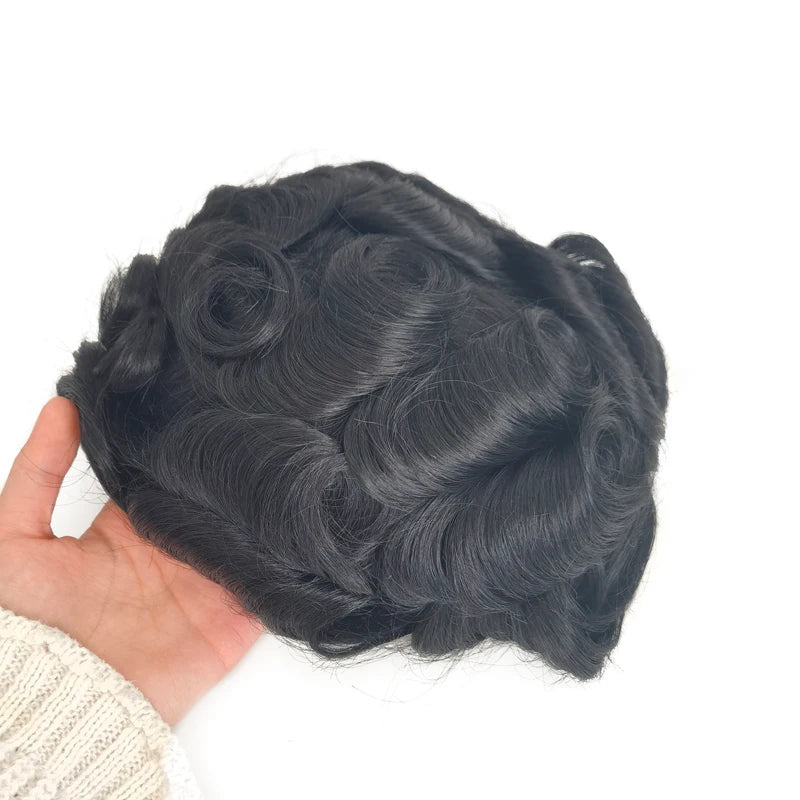 Revert Knots Full Thin PU Skin Base 100%  Natural Human Hair Men Toupee With Natural Hairline